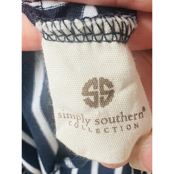 Simply Southern Navy White Striped Tank Dress Size Small Nautical Casual Pockets - Picture 7 of 8